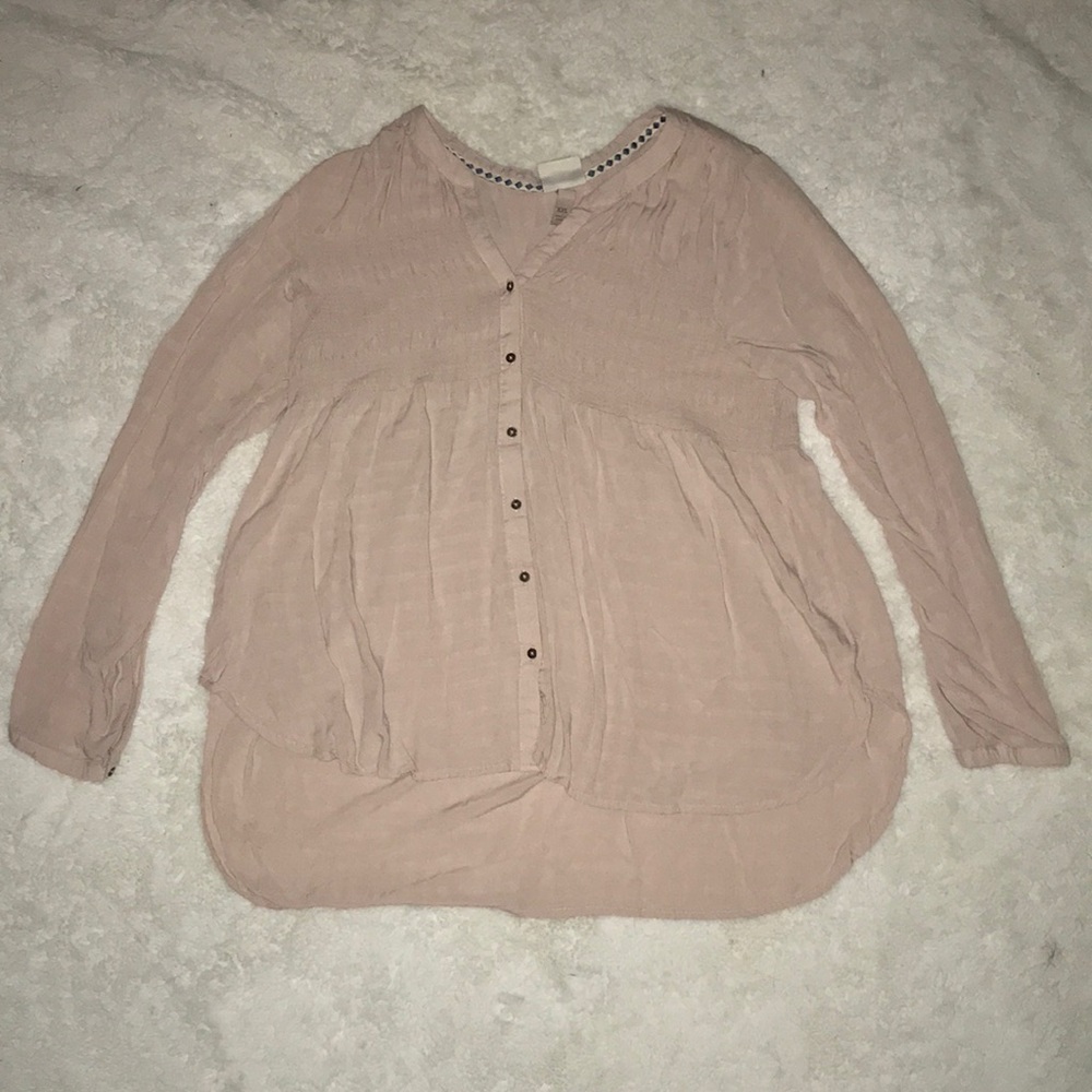 Women’s Light Mauve Pink Long Sleeve Button Up Top